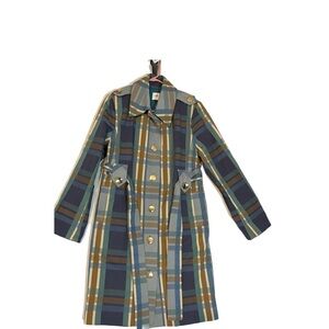 CAbi Blue and Brown Plaid Trench Coat